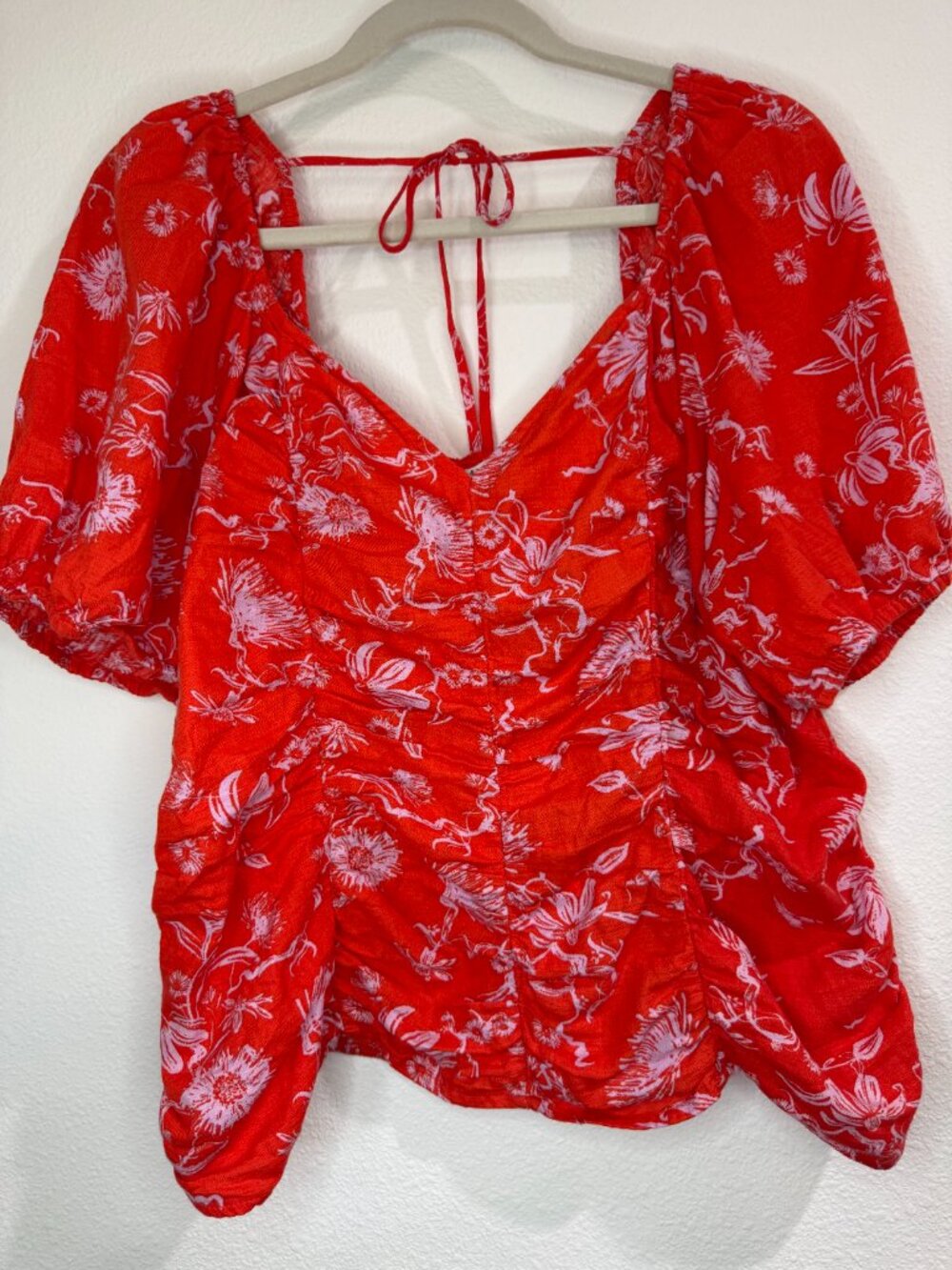 Ava & Viv Floral Puff Sleeve Blouse Red White 100% Cotton Women's XXL - Picture 2 of 8